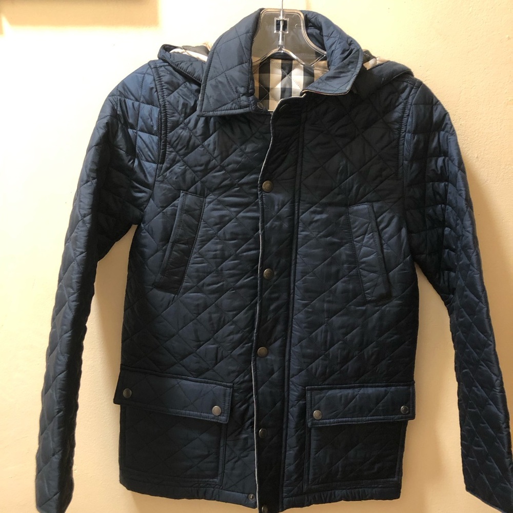 Burberry Navy Quilted Hooded Puffer Jacket
